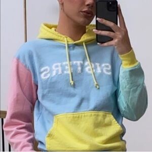 JAMES CHARLES SISTERS RECESS HOODIE IN  BLUE YELLOW PINK SIZE XL NWOT